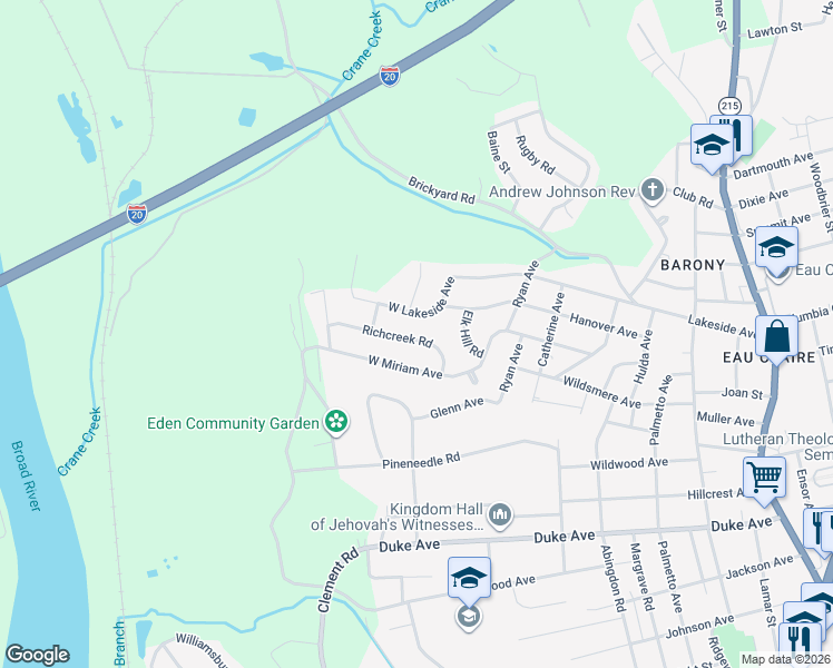 map of restaurants, bars, coffee shops, grocery stores, and more near 209 Richcreek Road in Columbia