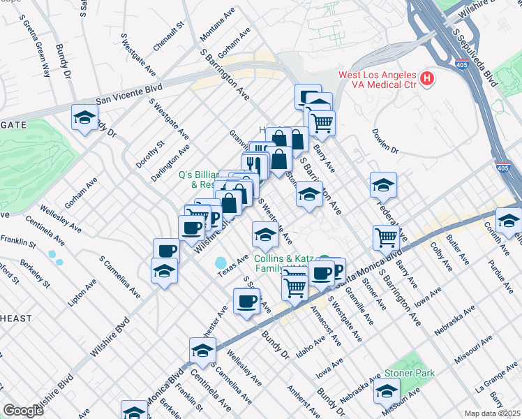 map of restaurants, bars, coffee shops, grocery stores, and more near in Los Angeles County