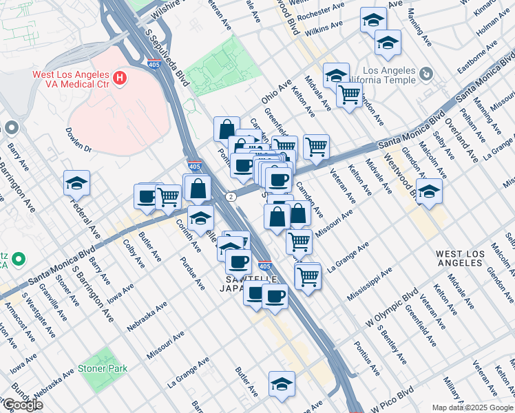 map of restaurants, bars, coffee shops, grocery stores, and more near in Los Angeles