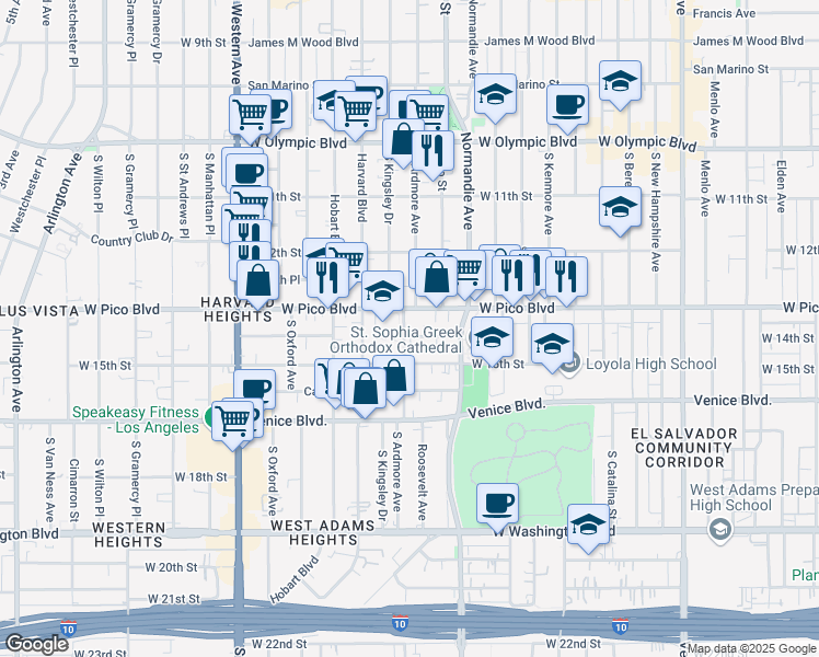 map of restaurants, bars, coffee shops, grocery stores, and more near 1312 South Ardmore Avenue in Los Angeles