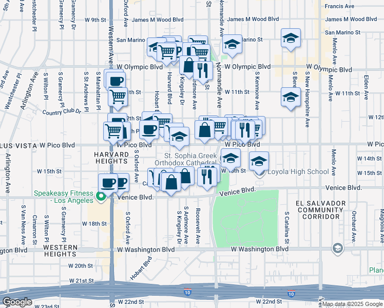 map of restaurants, bars, coffee shops, grocery stores, and more near 1312 South Ardmore Avenue in Los Angeles