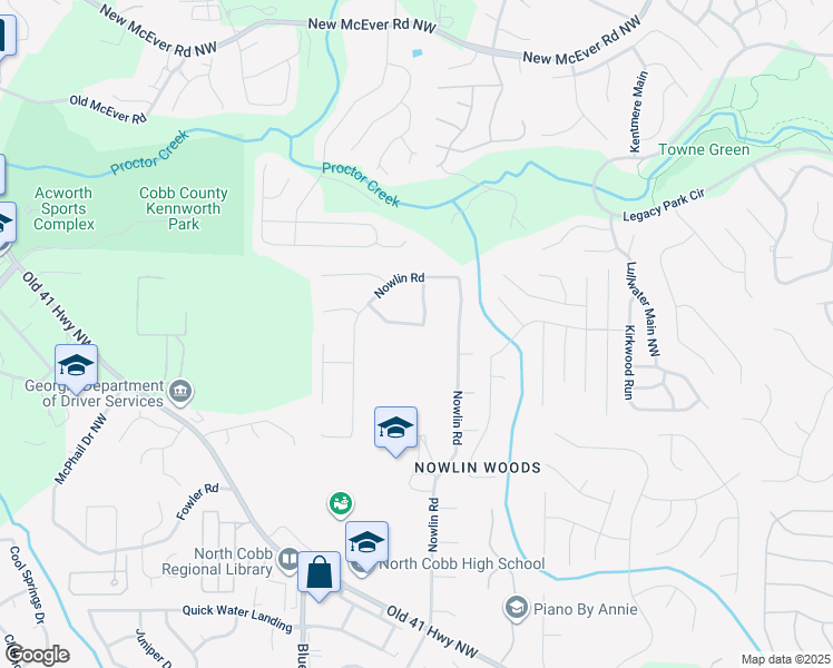 map of restaurants, bars, coffee shops, grocery stores, and more near 3963 North Indian Circle Northwest in Kennesaw