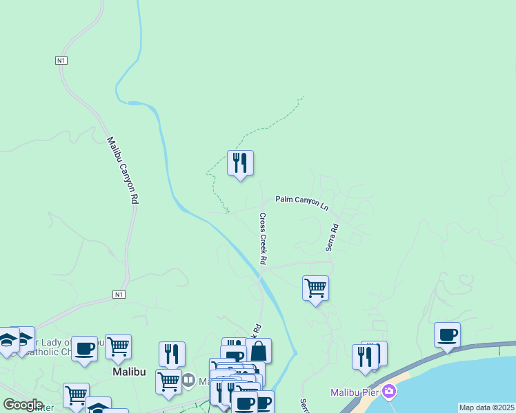 map of restaurants, bars, coffee shops, grocery stores, and more near 3210 Retreat Court in Malibu