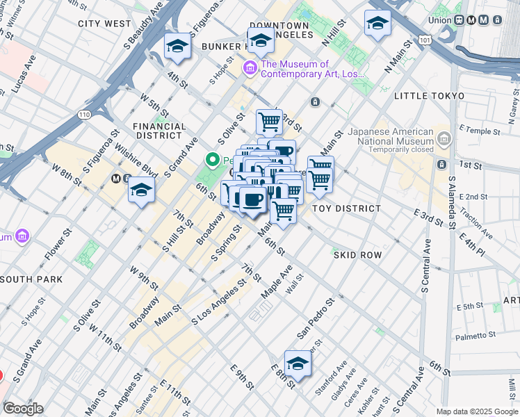 map of restaurants, bars, coffee shops, grocery stores, and more near in Los Angeles