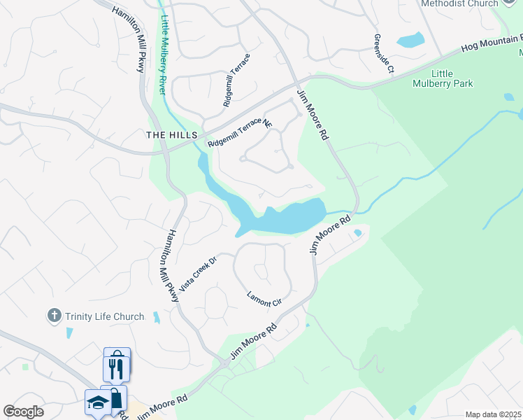 map of restaurants, bars, coffee shops, grocery stores, and more near 3313 Pristine Point in Dacula