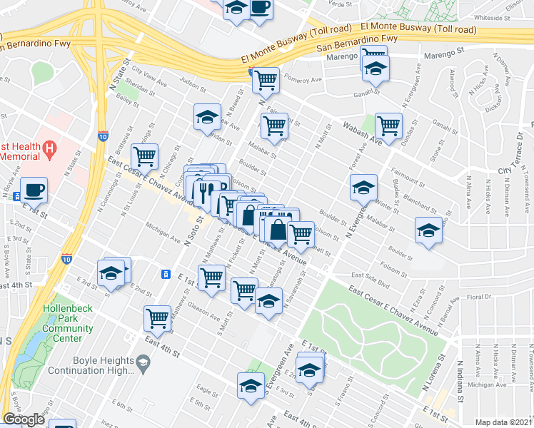 map of restaurants, bars, coffee shops, grocery stores, and more near 2517 Cincinnati Street in Los Angeles