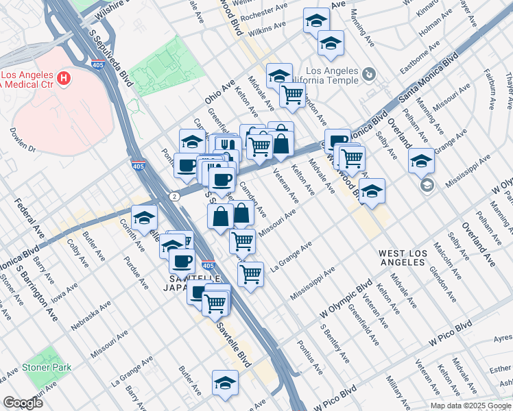 map of restaurants, bars, coffee shops, grocery stores, and more near 1741 Camden Avenue in Los Angeles