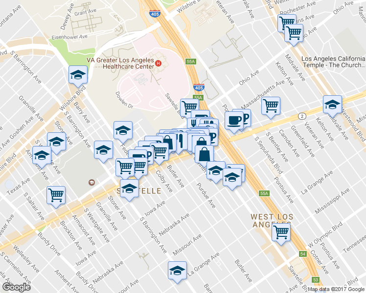 map of restaurants, bars, coffee shops, grocery stores, and more near 1527 Corinth Avenue in Los Angeles