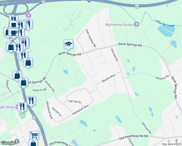 map of restaurants, bars, coffee shops, grocery stores, and more near 2525 Suncrest Court in Buford