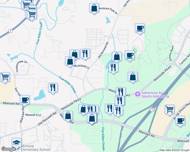map of restaurants, bars, coffee shops, grocery stores, and more near 1072 Dassow Court in Alpharetta