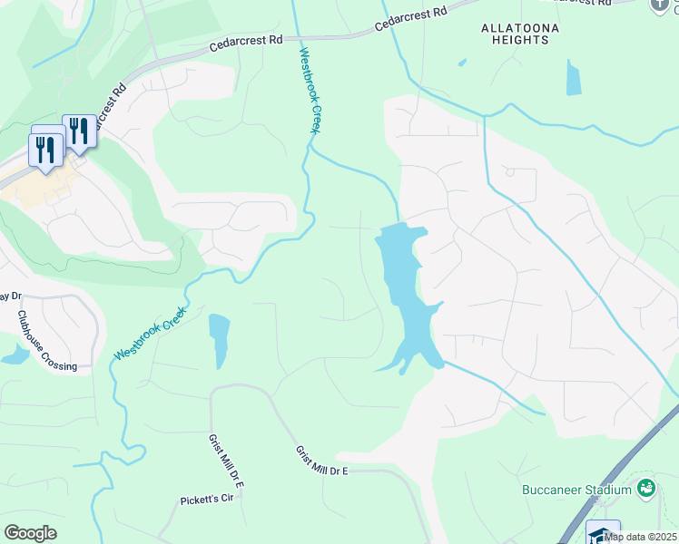 map of restaurants, bars, coffee shops, grocery stores, and more near 106 Waterford Place in Acworth