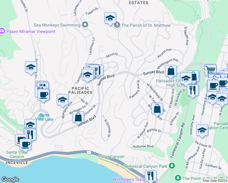 map of restaurants, bars, coffee shops, grocery stores, and more near 627 North Marquette Street in Los Angeles