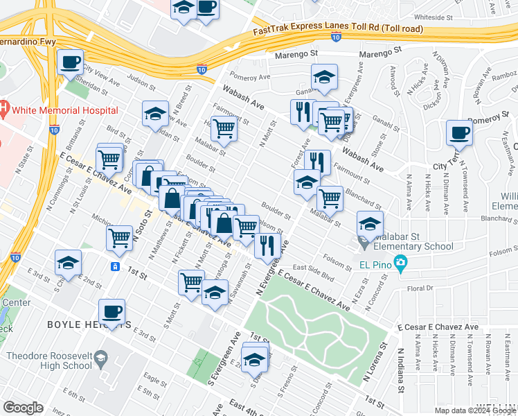 map of restaurants, bars, coffee shops, grocery stores, and more near 2746 Boulder Street in Los Angeles