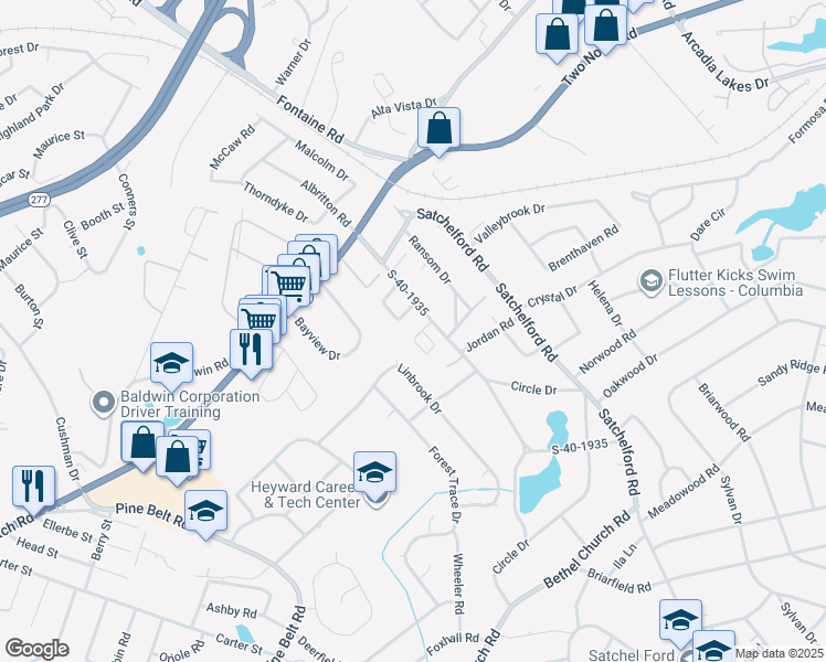 map of restaurants, bars, coffee shops, grocery stores, and more near 400 Magnolia Park Circle in Columbia