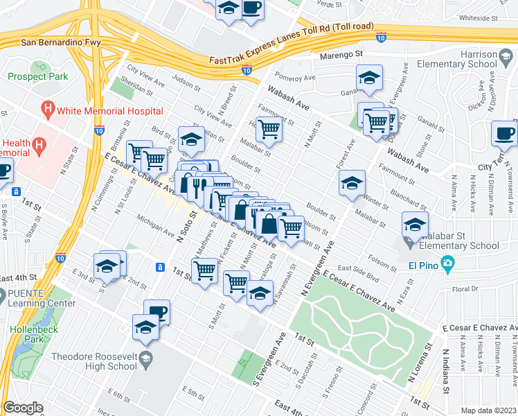 map of restaurants, bars, coffee shops, grocery stores, and more near 2531 Cincinnati Street in Los Angeles
