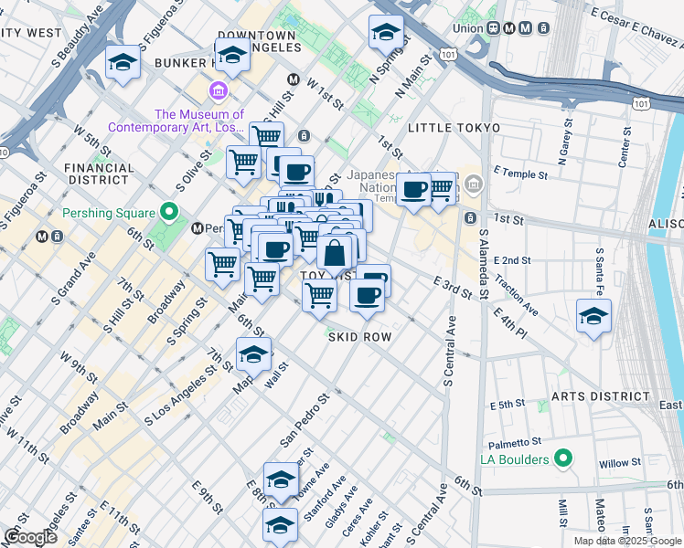 map of restaurants, bars, coffee shops, grocery stores, and more near in Los Angeles