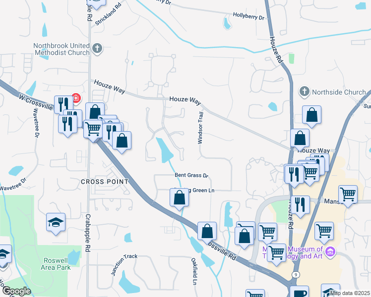 map of restaurants, bars, coffee shops, grocery stores, and more near 3095 Bellingrath Boulevard in Roswell