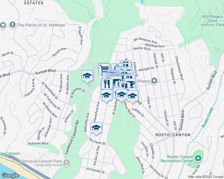 map of restaurants, bars, coffee shops, grocery stores, and more near 859 Vía De La Paz in Los Angeles