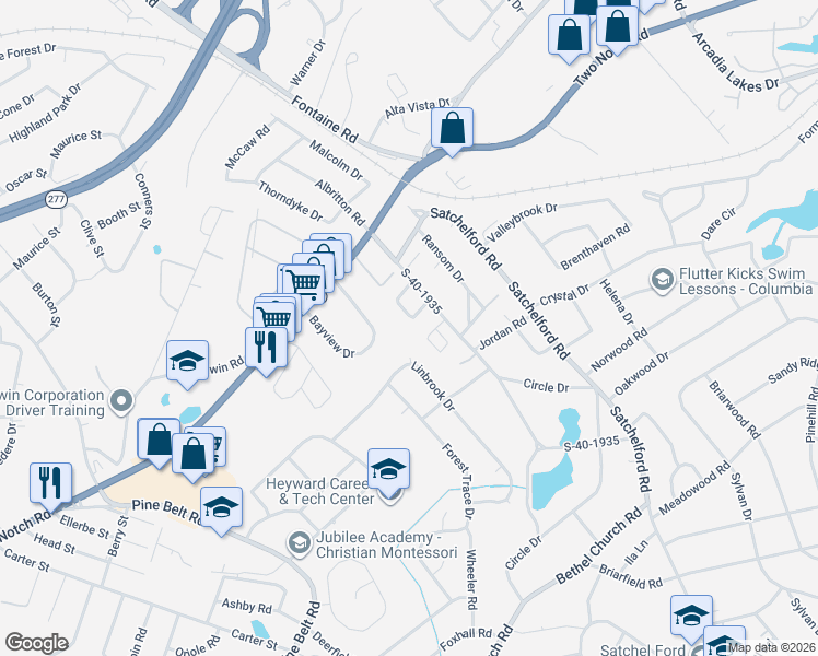 map of restaurants, bars, coffee shops, grocery stores, and more near 19 Holiday Circle in Columbia