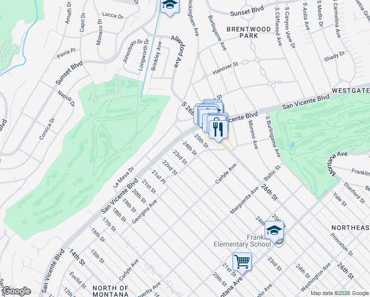 map of restaurants, bars, coffee shops, grocery stores, and more near 224 24th Street in Santa Monica