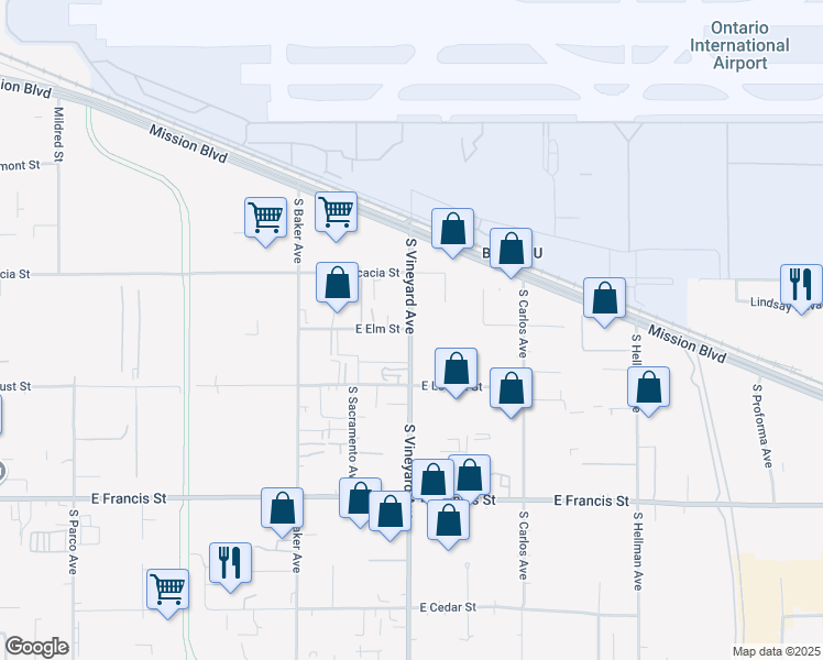 map of restaurants, bars, coffee shops, grocery stores, and more near in Ontario