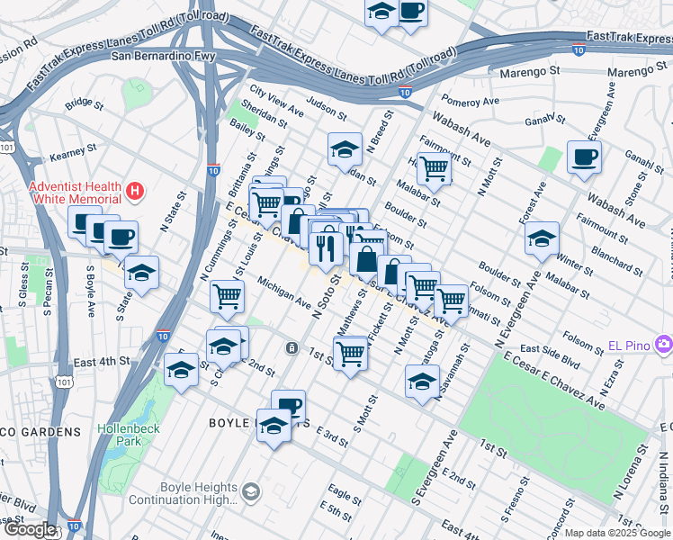 map of restaurants, bars, coffee shops, grocery stores, and more near in Los Angeles