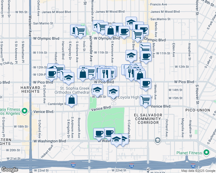 map of restaurants, bars, coffee shops, grocery stores, and more near 2698 West Pico Boulevard in Los Angeles