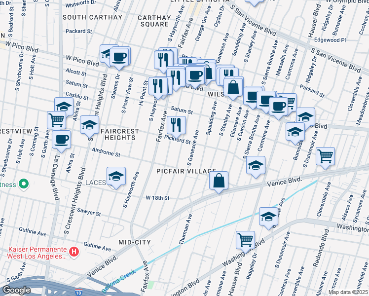map of restaurants, bars, coffee shops, grocery stores, and more near in Los Angeles