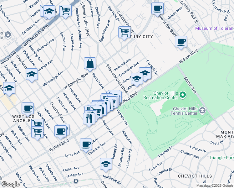 map of restaurants, bars, coffee shops, grocery stores, and more near 10437 Almayo Avenue in Los Angeles