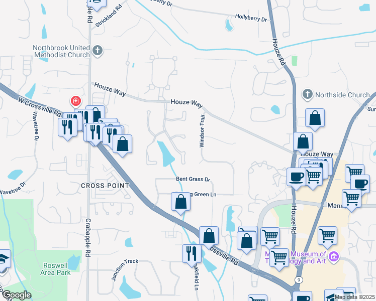 map of restaurants, bars, coffee shops, grocery stores, and more near 3095 Bellingrath Boulevard in Roswell