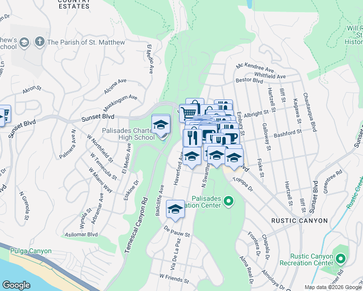 map of restaurants, bars, coffee shops, grocery stores, and more near 863 Haverford Avenue in Los Angeles