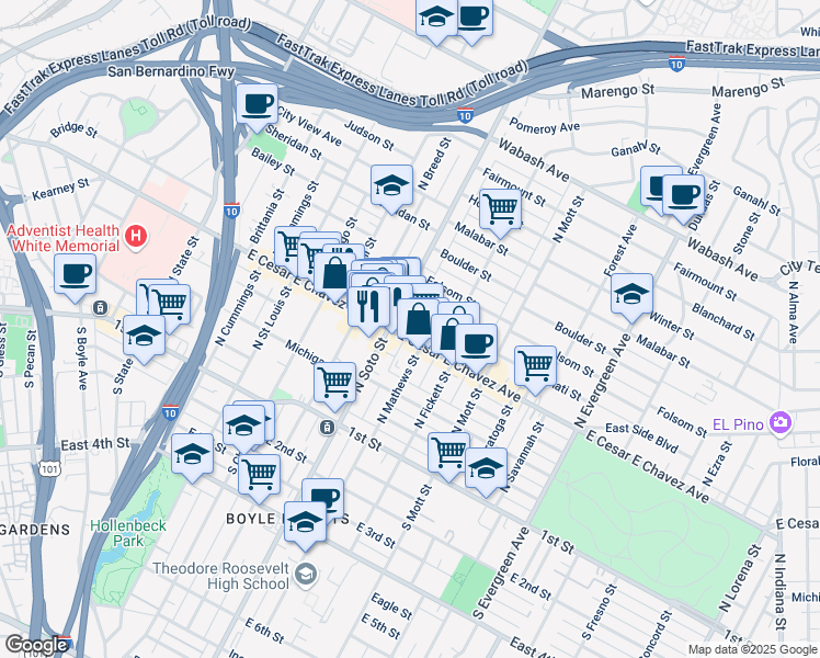 map of restaurants, bars, coffee shops, grocery stores, and more near in Los Angeles