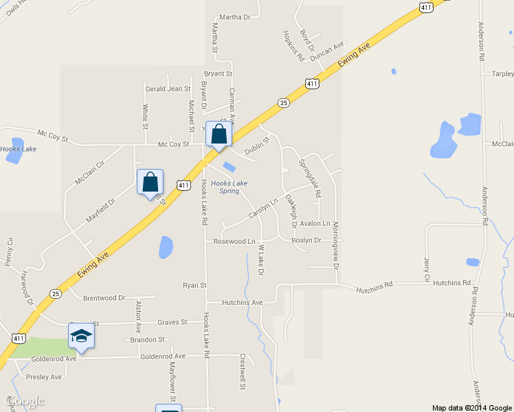 map of restaurants, bars, coffee shops, grocery stores, and more near 200 Carolyn Lane in Gadsden