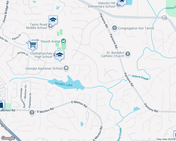 map of restaurants, bars, coffee shops, grocery stores, and more near 5405 Taylor Road in Alpharetta