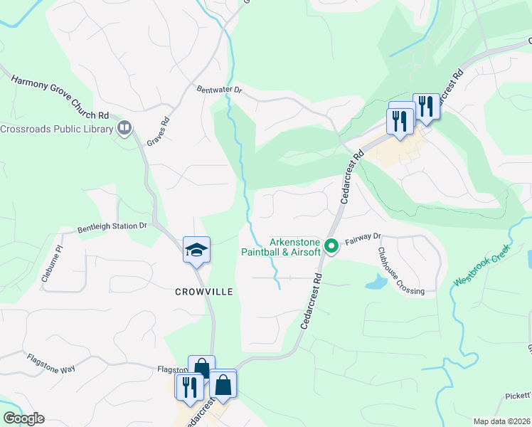 map of restaurants, bars, coffee shops, grocery stores, and more near 438 Vine Creek Drive in Acworth
