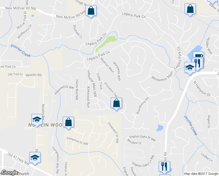 map of restaurants, bars, coffee shops, grocery stores, and more near 3848 Princeton Oaks in Kennesaw