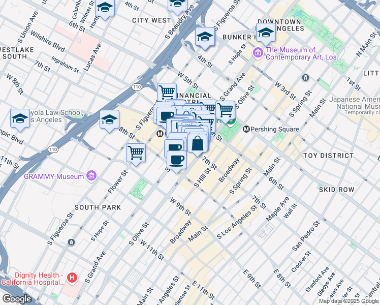 map of restaurants, bars, coffee shops, grocery stores, and more near in Los Angeles