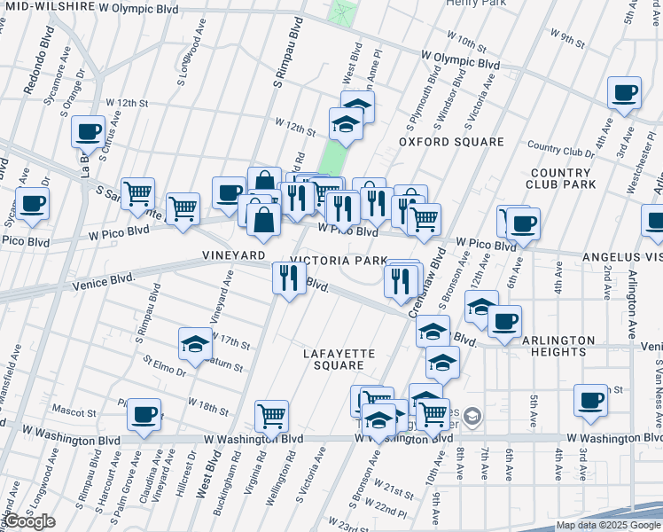 map of restaurants, bars, coffee shops, grocery stores, and more near in Los Angeles