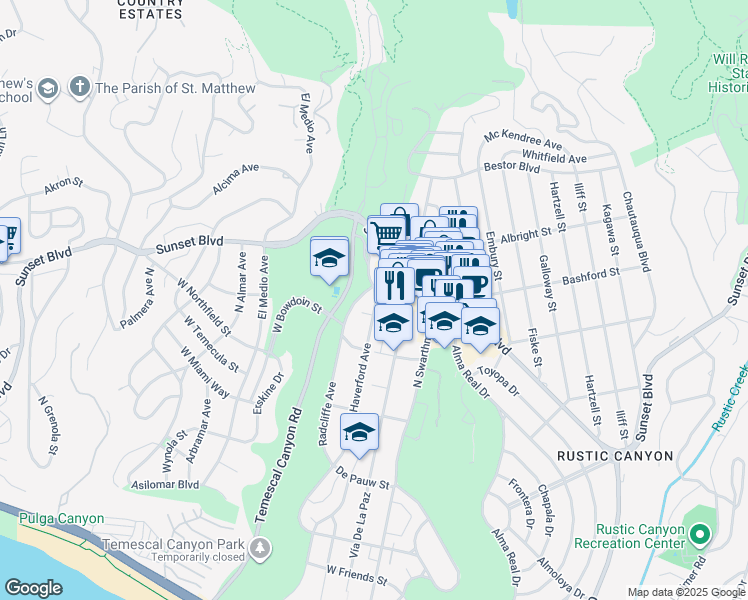 map of restaurants, bars, coffee shops, grocery stores, and more near 872 Radcliffe Avenue in Los Angeles