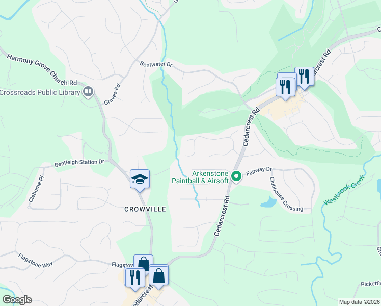 map of restaurants, bars, coffee shops, grocery stores, and more near 438 Vine Creek Drive in Acworth