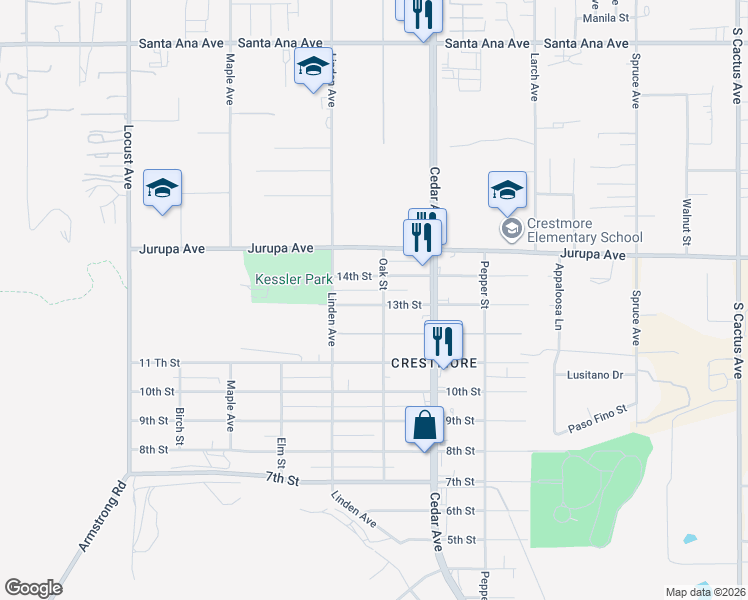 map of restaurants, bars, coffee shops, grocery stores, and more near 18582 13th Street in Bloomington
