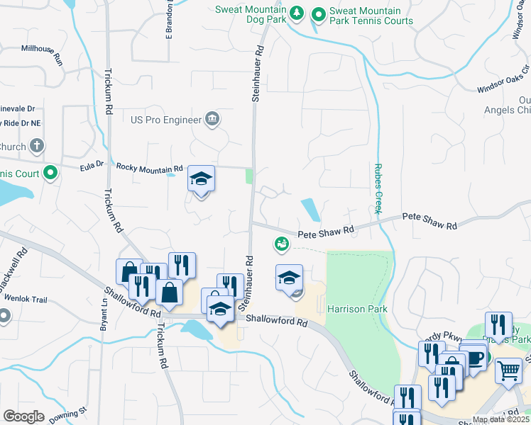 map of restaurants, bars, coffee shops, grocery stores, and more near 3920 Cash Landing in Marietta