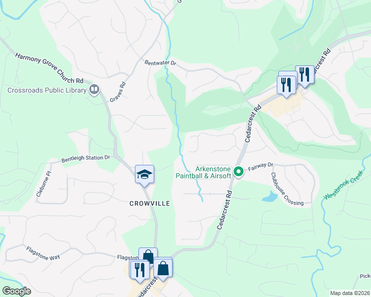 map of restaurants, bars, coffee shops, grocery stores, and more near 480 Vine Creek Drive in Acworth