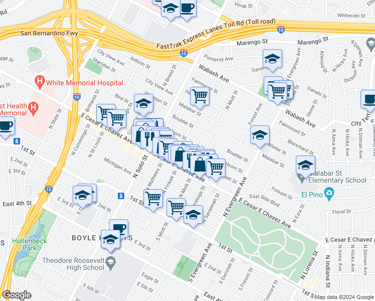 map of restaurants, bars, coffee shops, grocery stores, and more near 2517 Cincinnati Street in Los Angeles