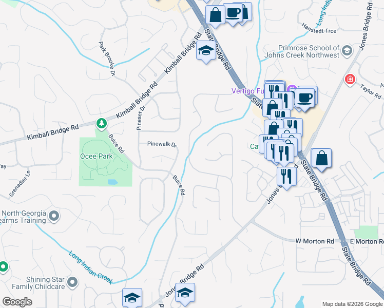 map of restaurants, bars, coffee shops, grocery stores, and more near 10965 Indian Village Drive in Alpharetta