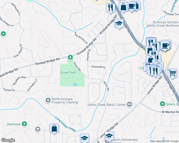 map of restaurants, bars, coffee shops, grocery stores, and more near 4070 Pineset Drive in Alpharetta