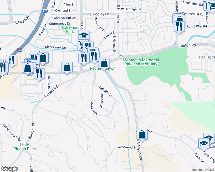 map of restaurants, bars, coffee shops, grocery stores, and more near 2255 Cahuilla Street in Colton