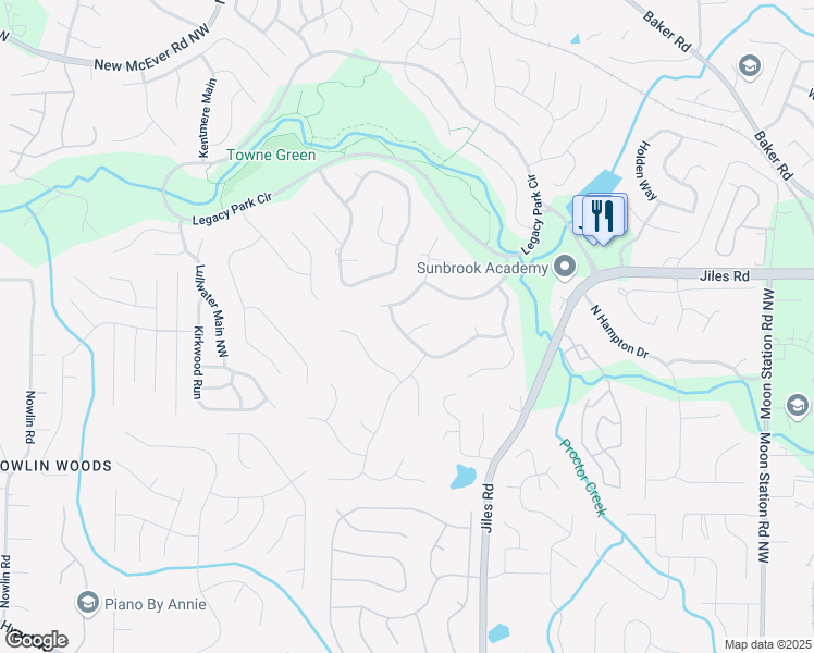 map of restaurants, bars, coffee shops, grocery stores, and more near 2650 Morning Side Trail in Kennesaw
