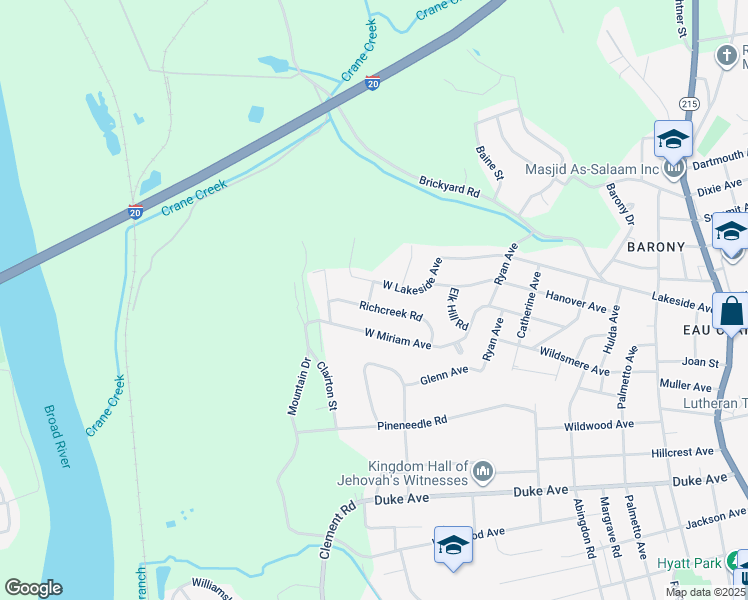 map of restaurants, bars, coffee shops, grocery stores, and more near 401 Richcreek Road in Columbia