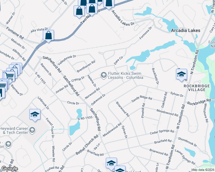 map of restaurants, bars, coffee shops, grocery stores, and more near 4660 Norwood Road in Columbia